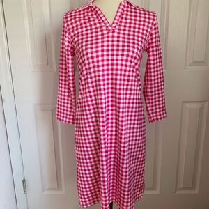 Draper James Lands' End Shirt Dress Hot Pink Gingham XS 100% Cotton Voile